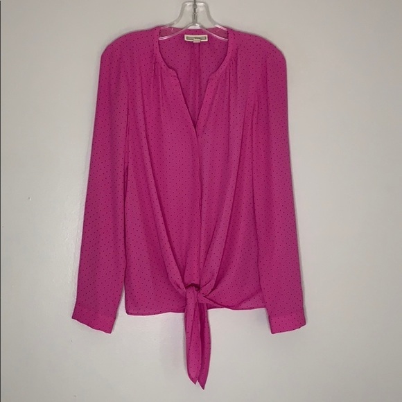 Dana Buchman Barbie Pink Polka Dot Front Knot blouse long sleeve medium blouse - Picture 1 of 8
